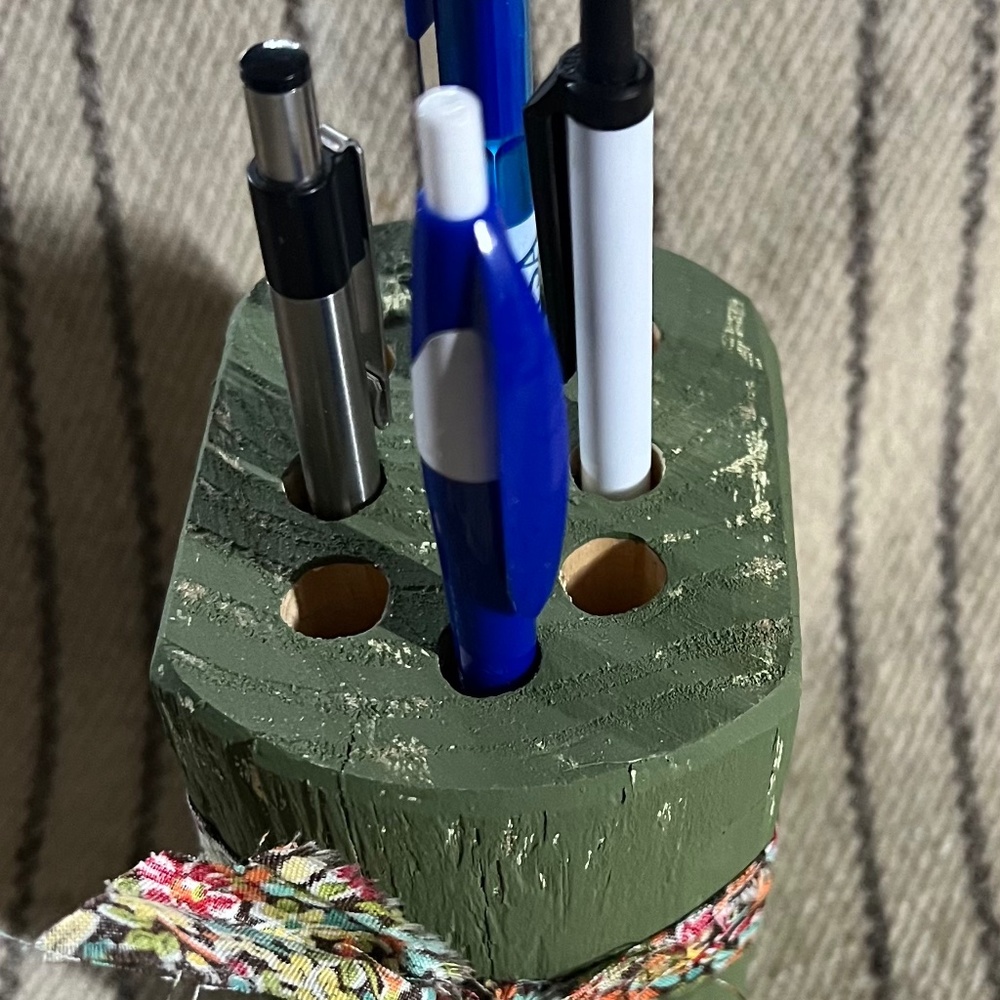 Unique Handmade —Yard Post— Pencil Holder with ten slots Antique —-Dry brushed i